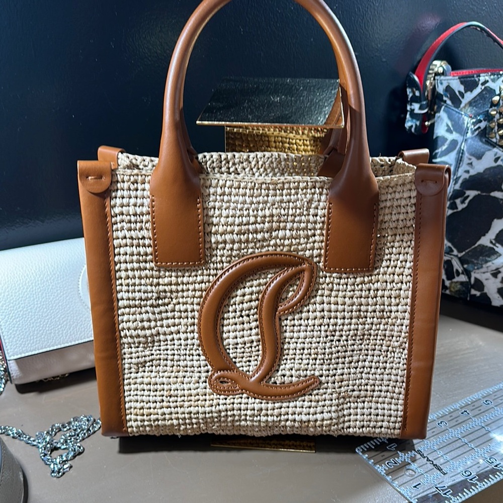 Christian Louboutin Brown and Tan Tote Bag with Woven Texture